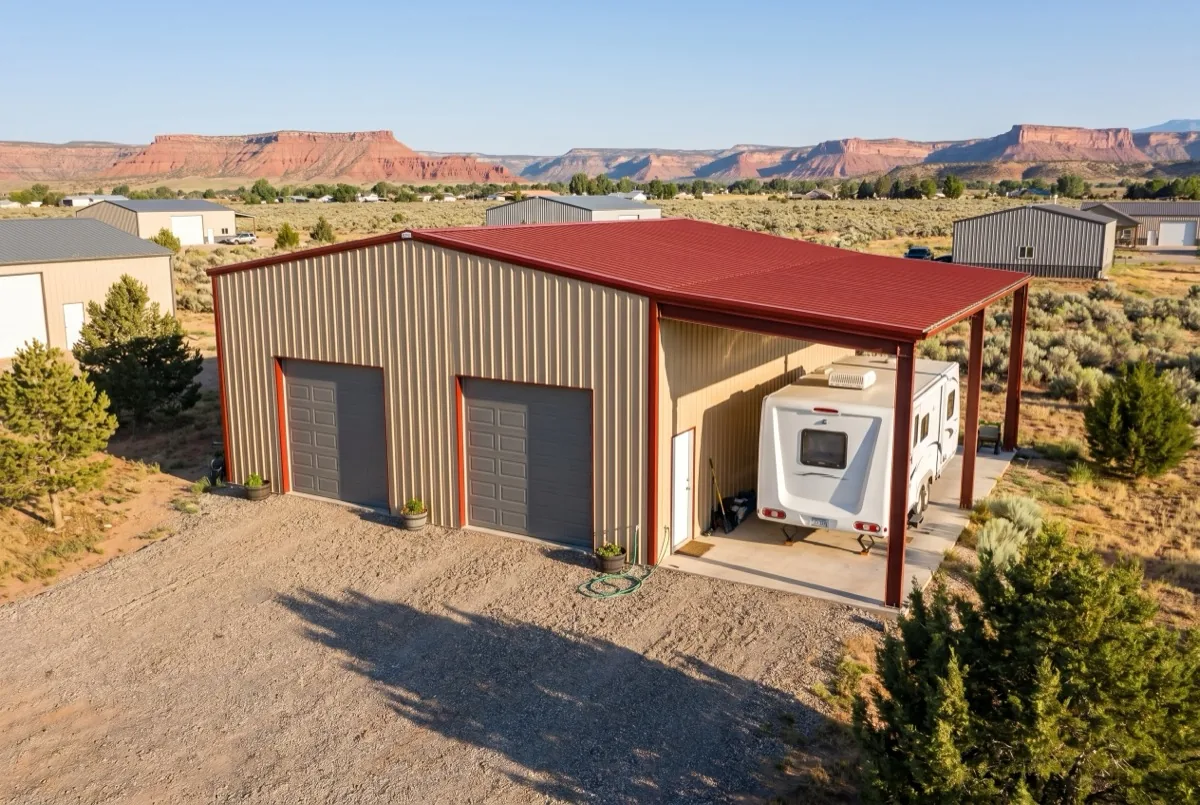 36x40x16 RV Shop with Lean-to Cover