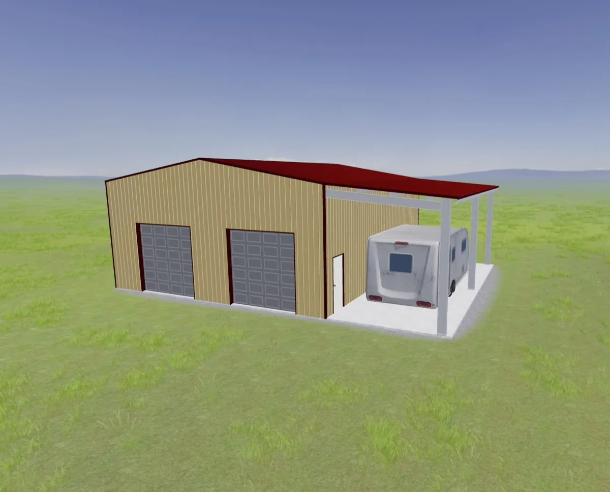 36x40x16 RV Shop with Lean-to Cover